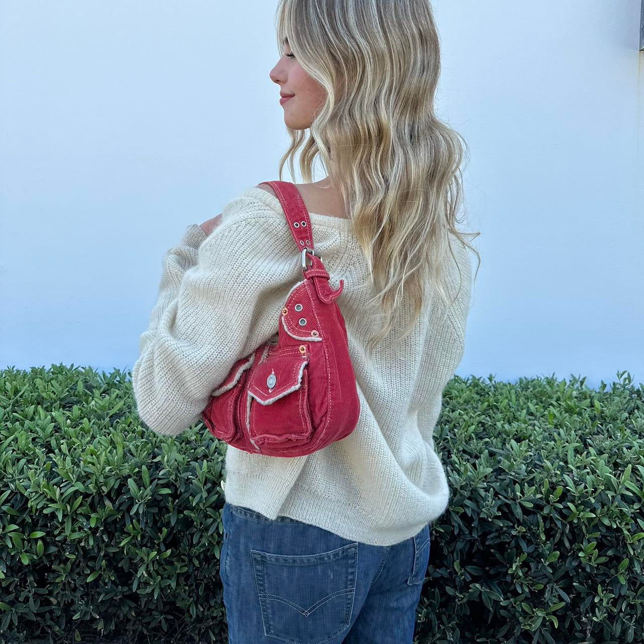 Cute corduroy red bag