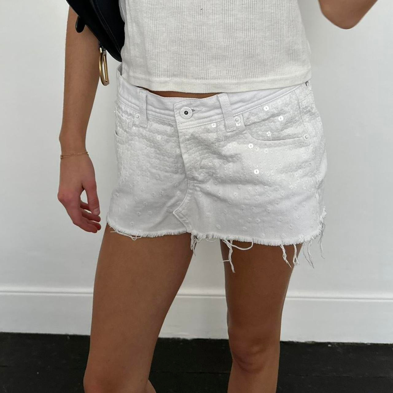 Vintage 2000s white sequin denim mini skirt