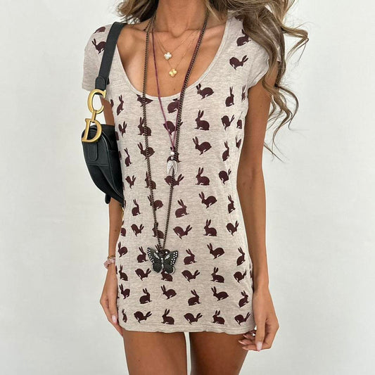 Vintage 00s bunny print long top styled as micro dress