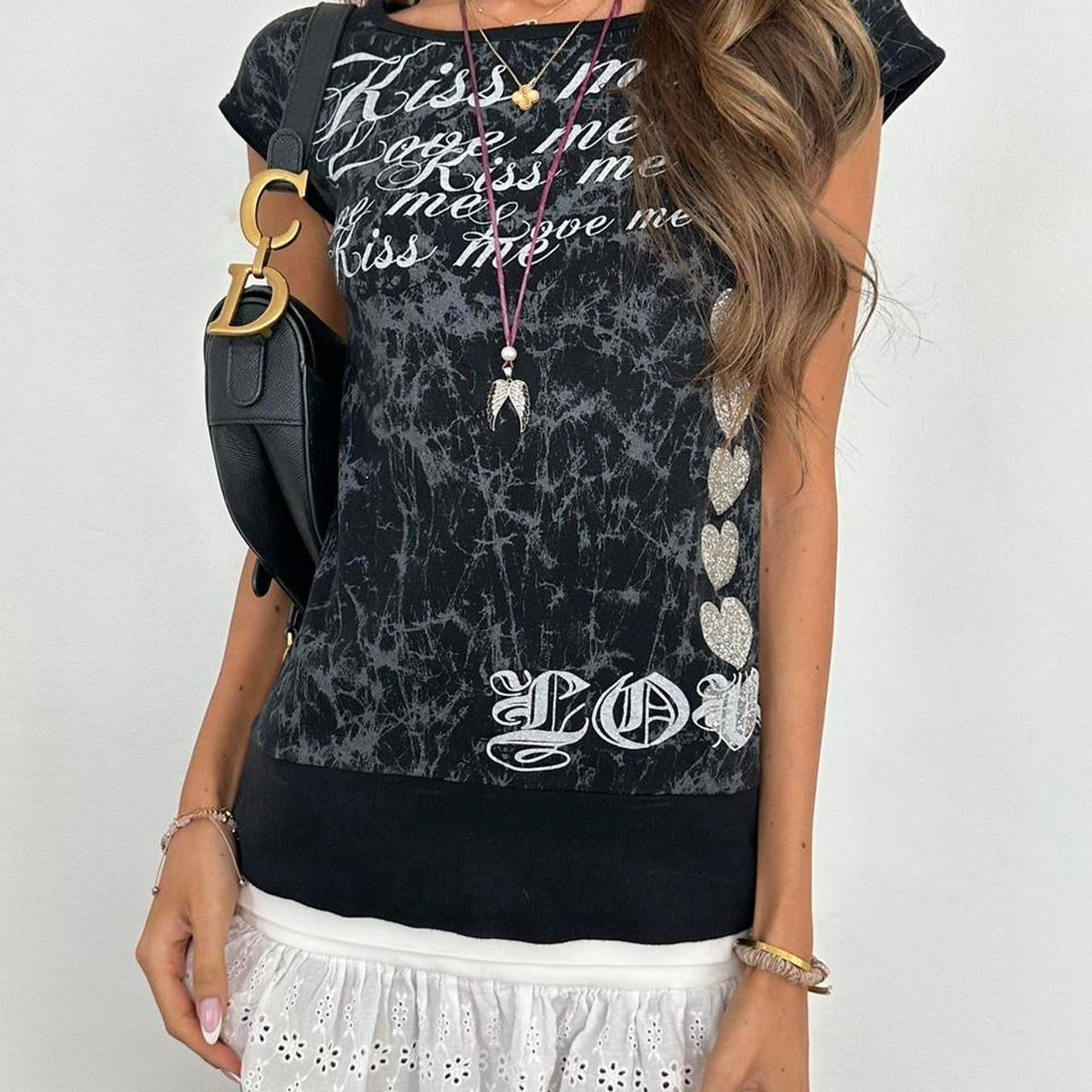 Vintage 2000’s black graphic script top