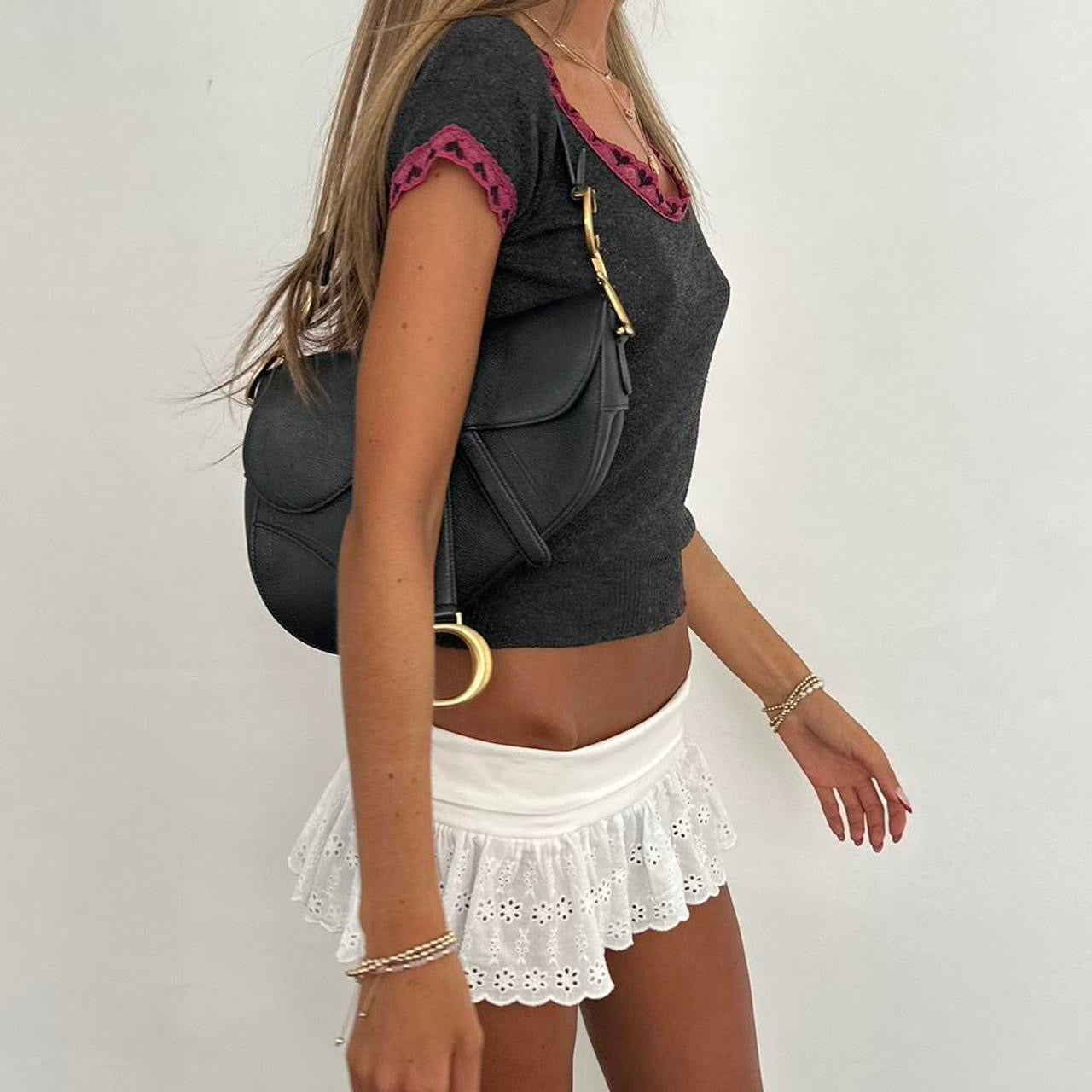 Vintage 2000’s pointelle grey and pink top