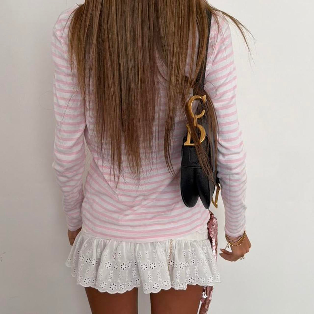 Vintage 00s soft pink striped long sleeve top