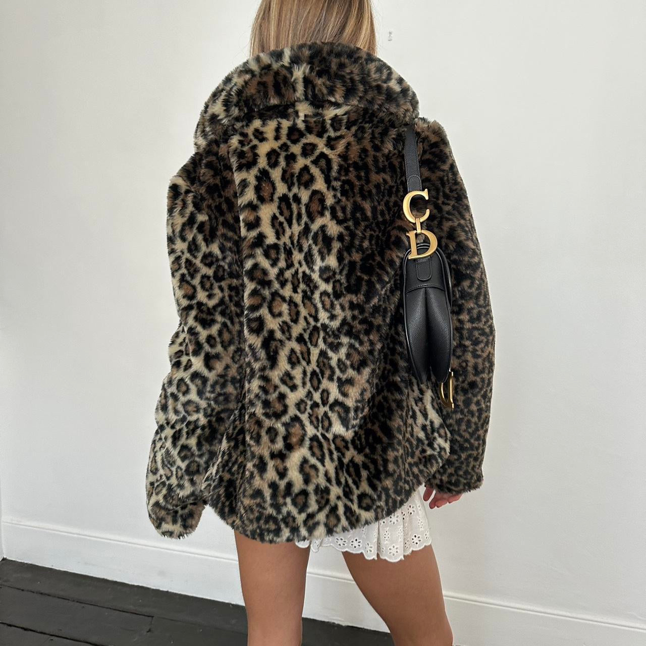 Vintage 2000’s animal print faux fur jacket