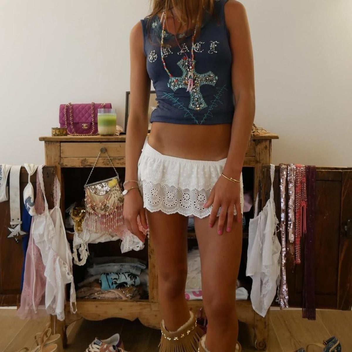 Vintage 90s grace jewel embellished cross top