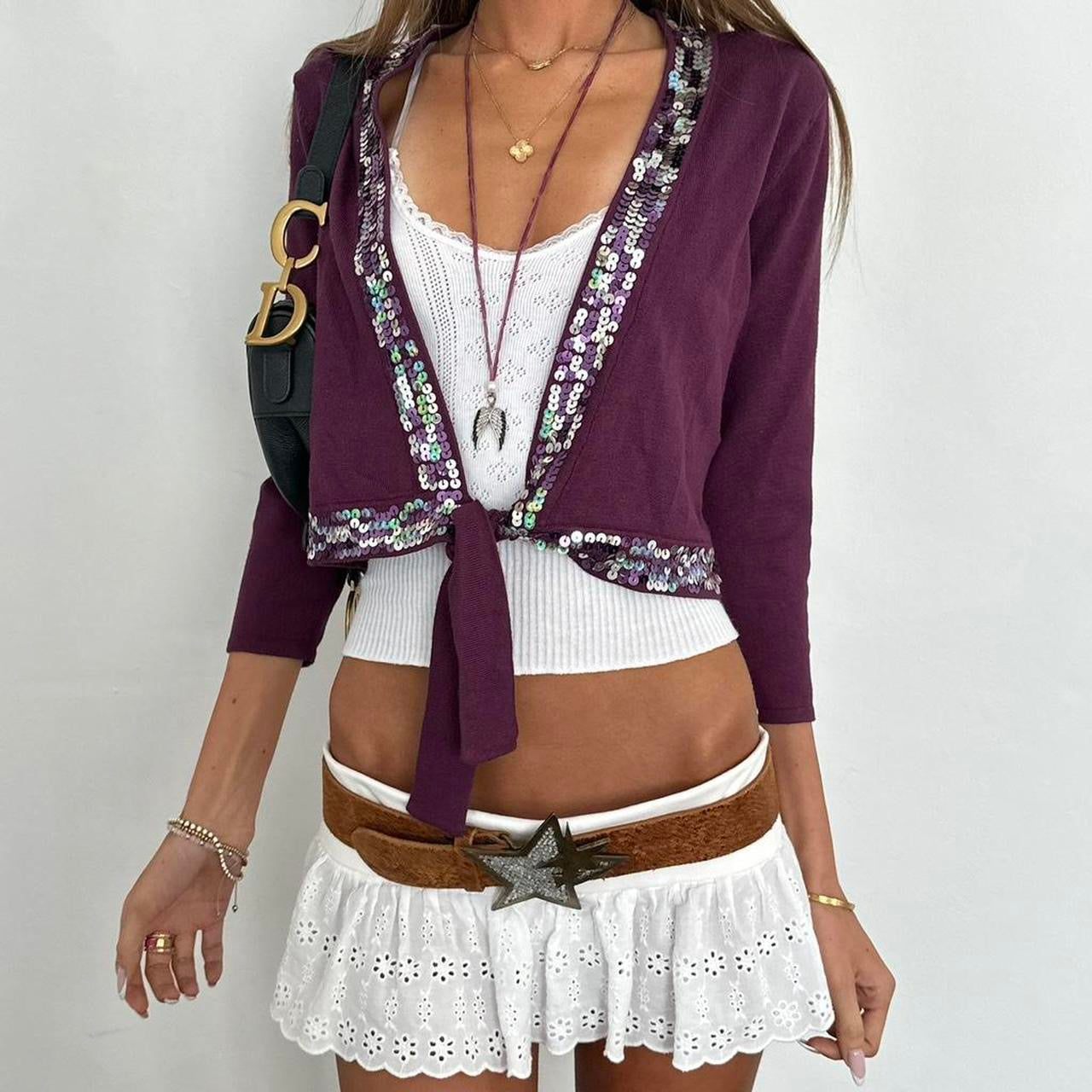 Vintage 00s purple sequin tie up top