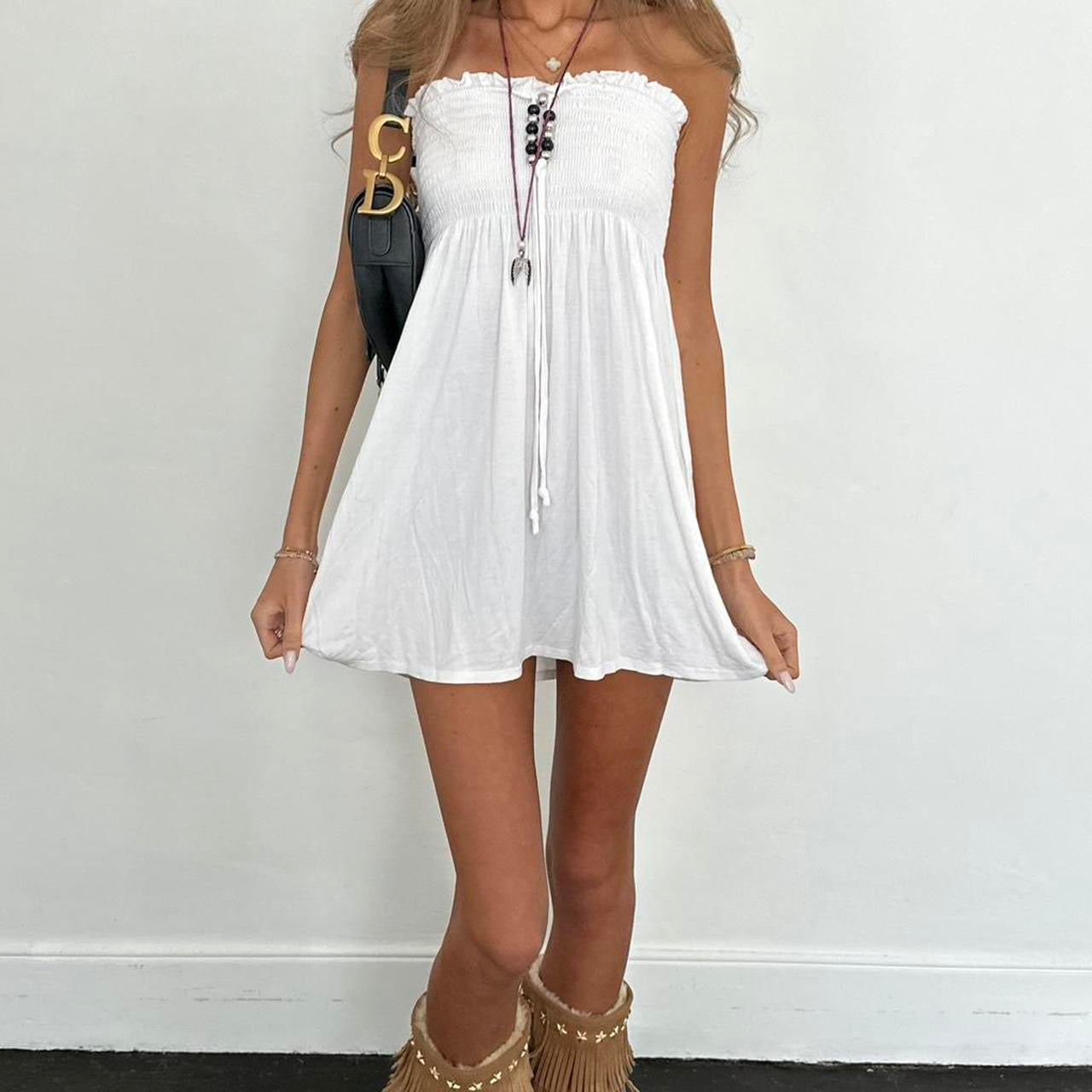 Vintage 00s white boho strapless dress