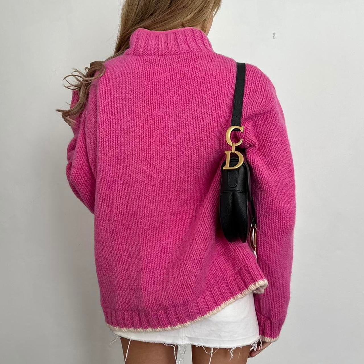 Vintage knitted pink zip up jacket