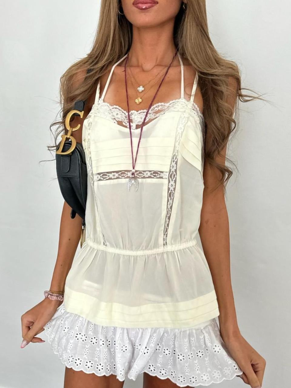 Vintage 00’s white cream lace babydoll top