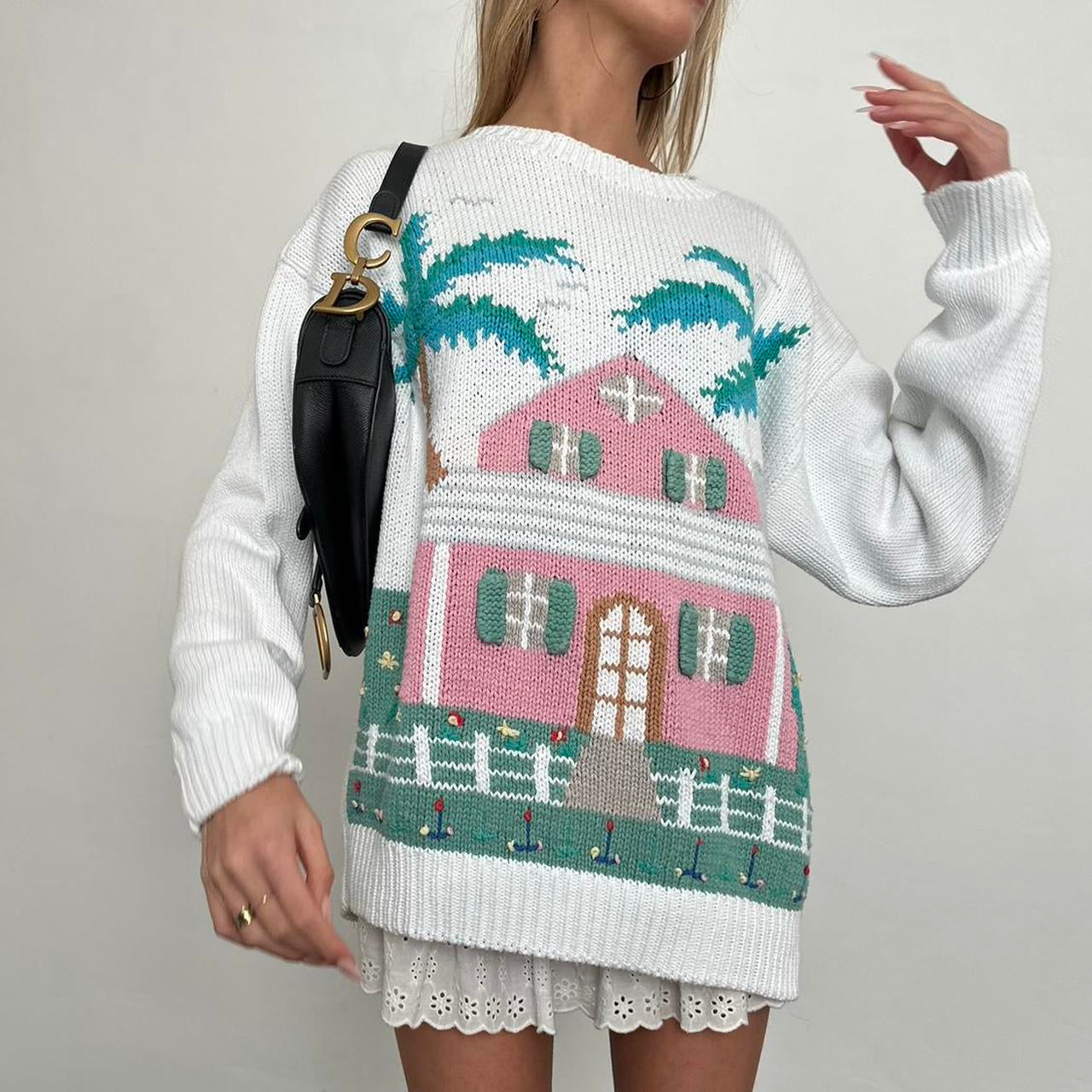 Vintage 90’s pink BEACH HOUSE knitted sweater 🌴🩷🏡