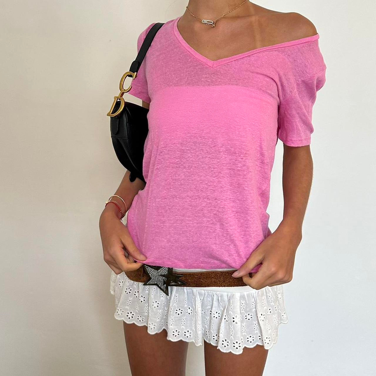 Vintage pink v neck 2000s top