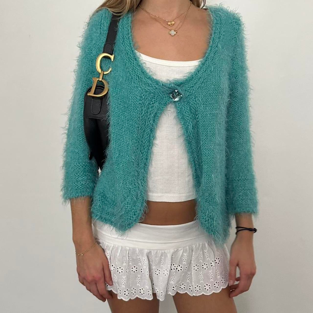 Vintage 90’s turquoise knit cardigan top