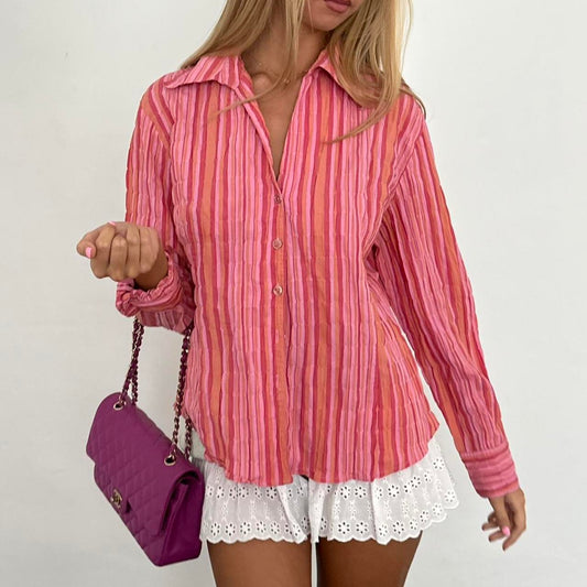 Vintage 2000’s pink and orange stripe shirt
