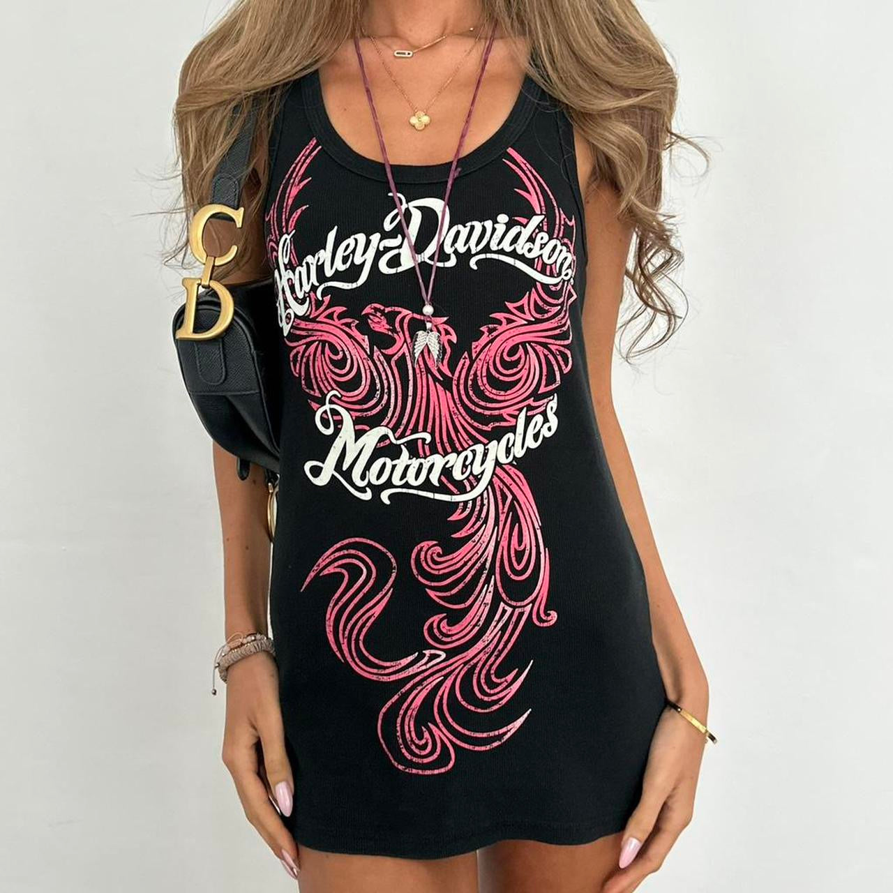 Vintage 90’s Harley Davidson black and pink tank top