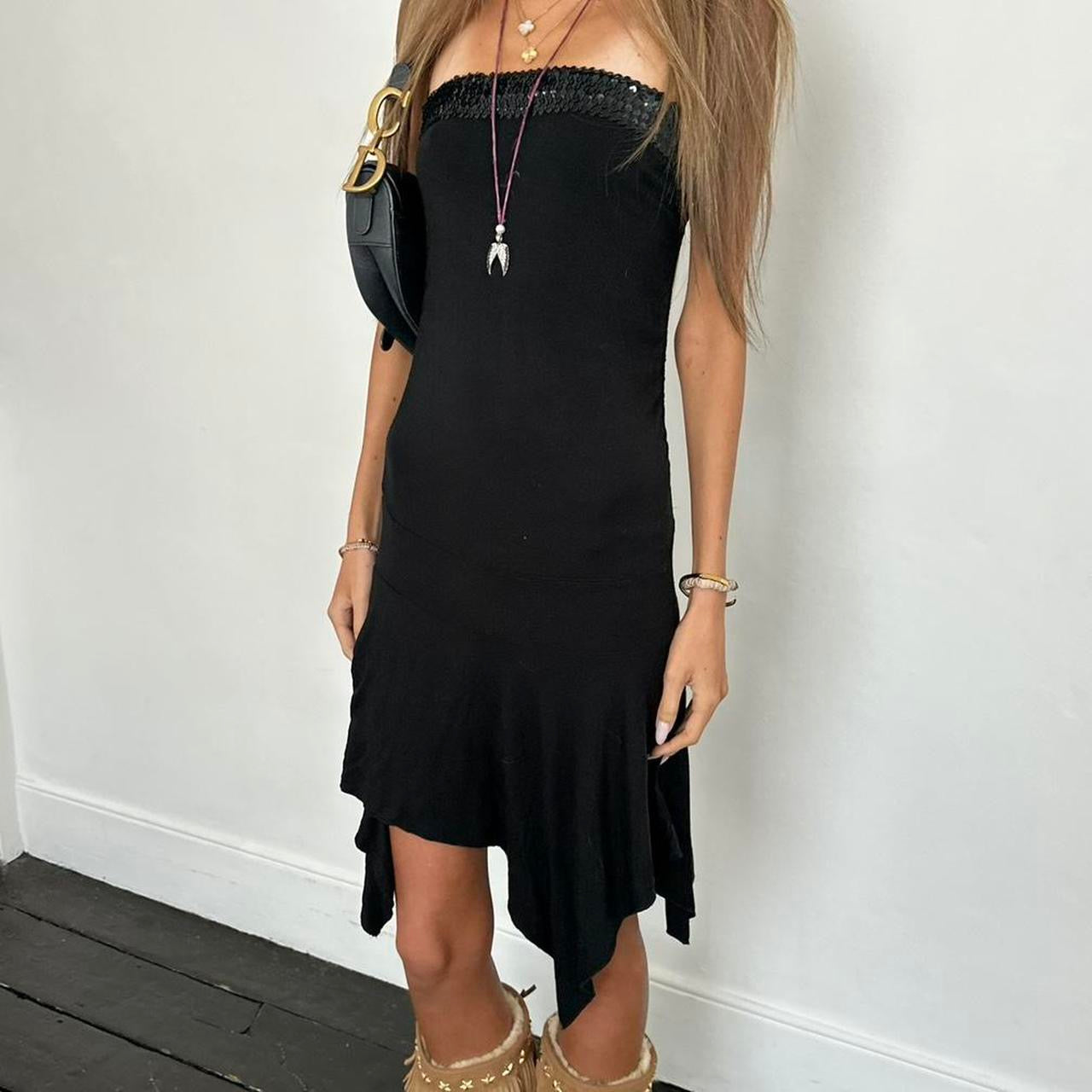 Vintage 00s strapless black sequin pixie dress