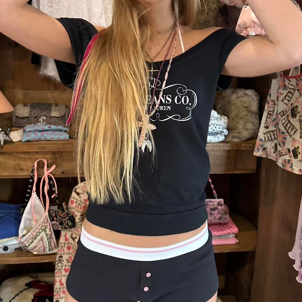 Vintage Polo Jeans off shoulder black top