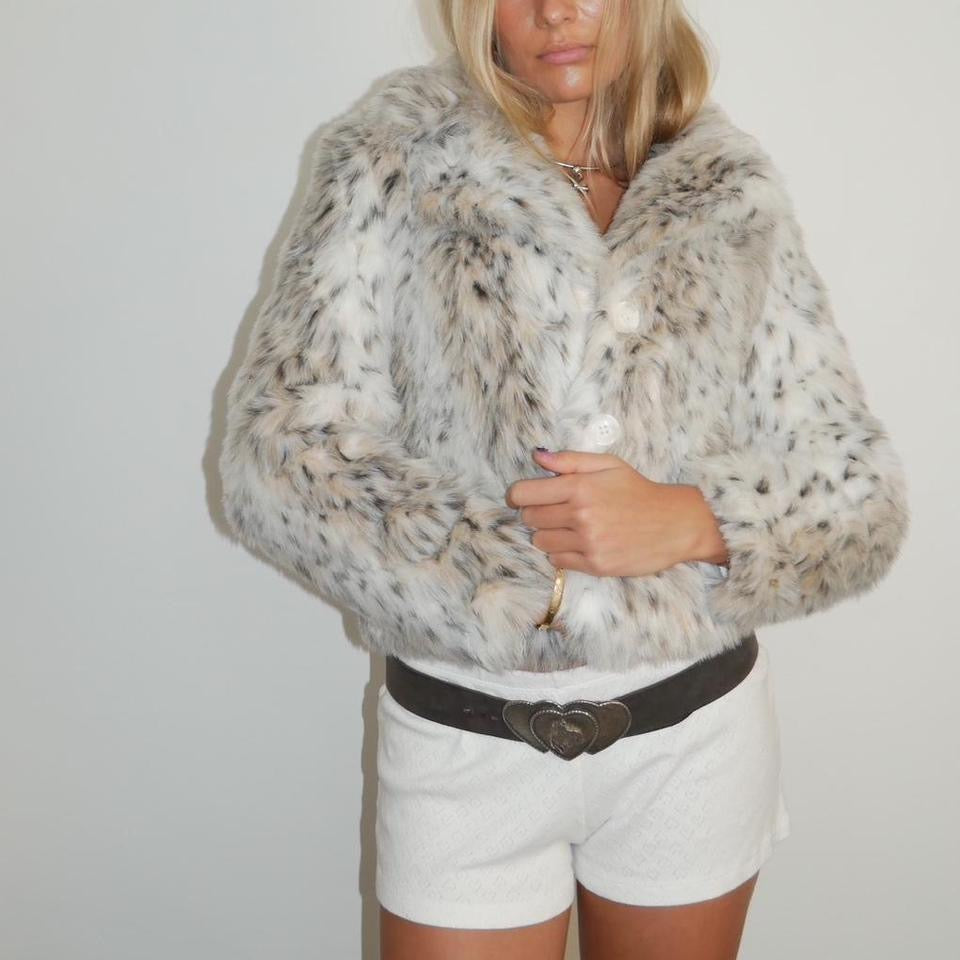 Vintage 2000’s faux fur snow leopard jacket