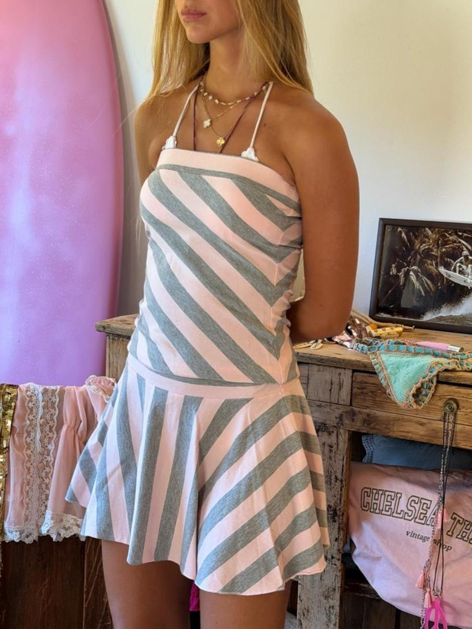 Vintage 00’s pinks and grey striped mini dress
