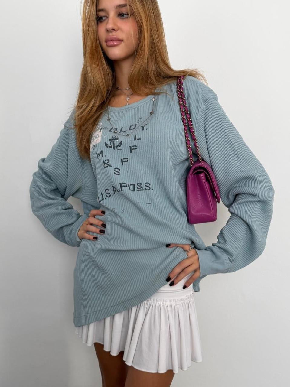 Vintage 00’s Ralph Lauren blue waffle long sleeve top