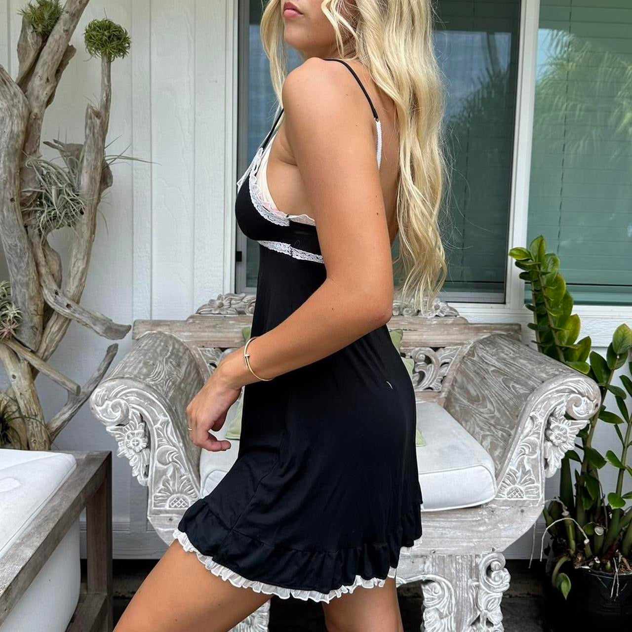 Vintage Victorias Secret black lace dress