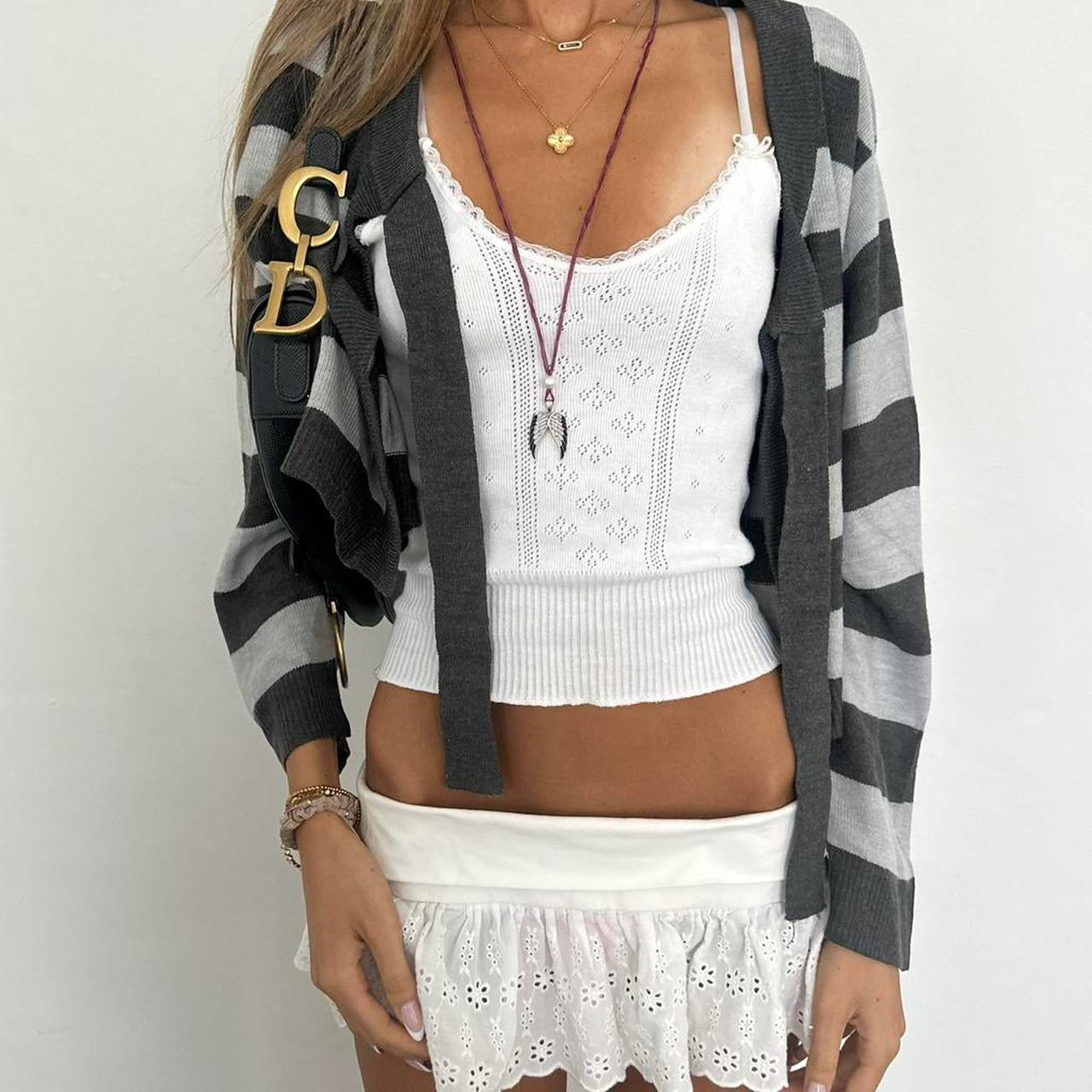 Vintage 2000s grey striped cardigan top