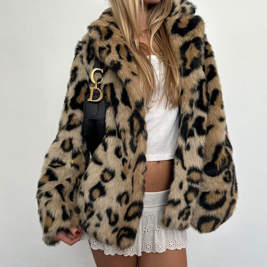 Vintage 2000’s animal print faux fur jacket