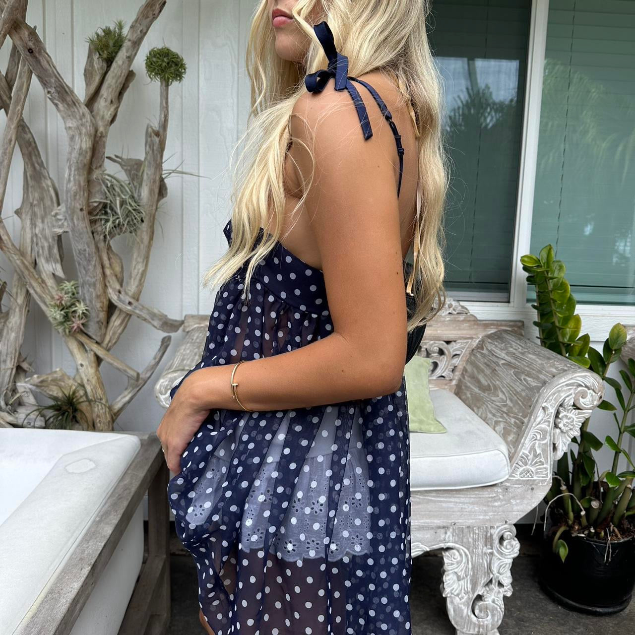 Vintage Victorias Secret navy polka dots babydoll top