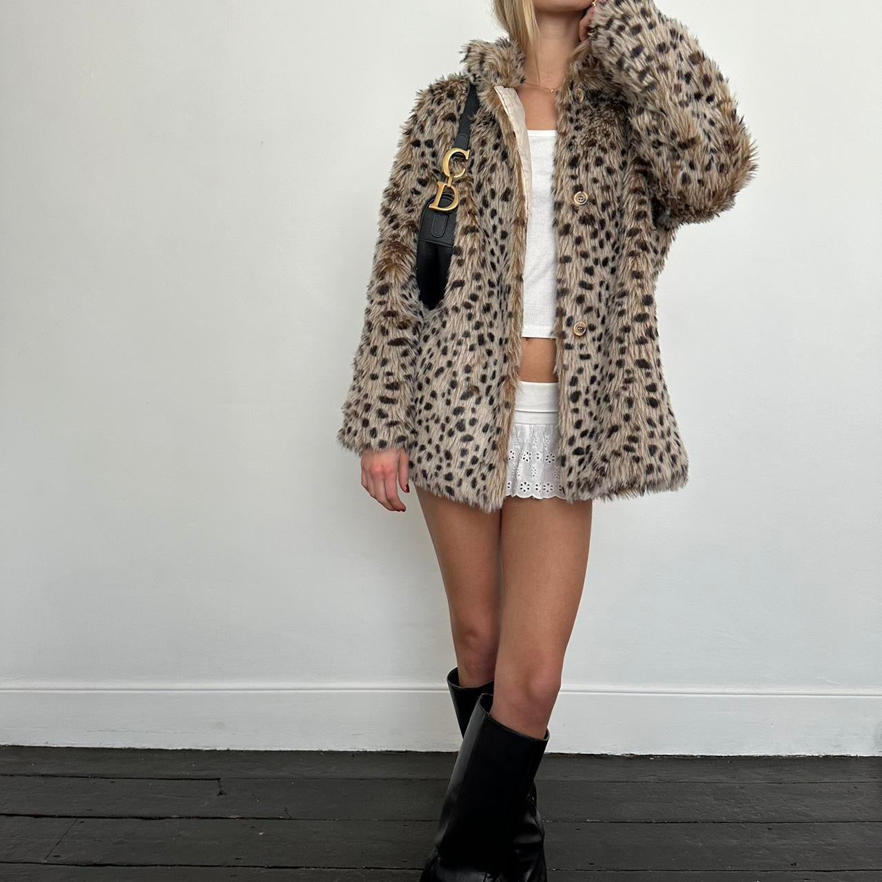 Vintage 2000’s animal print faux fur jacket