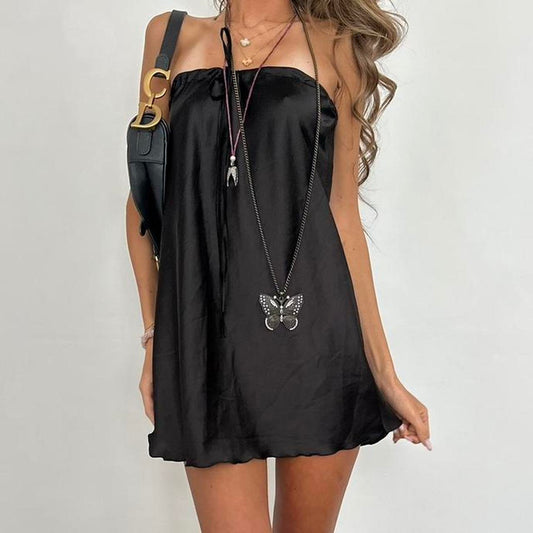 Vintage black silky mini dress
