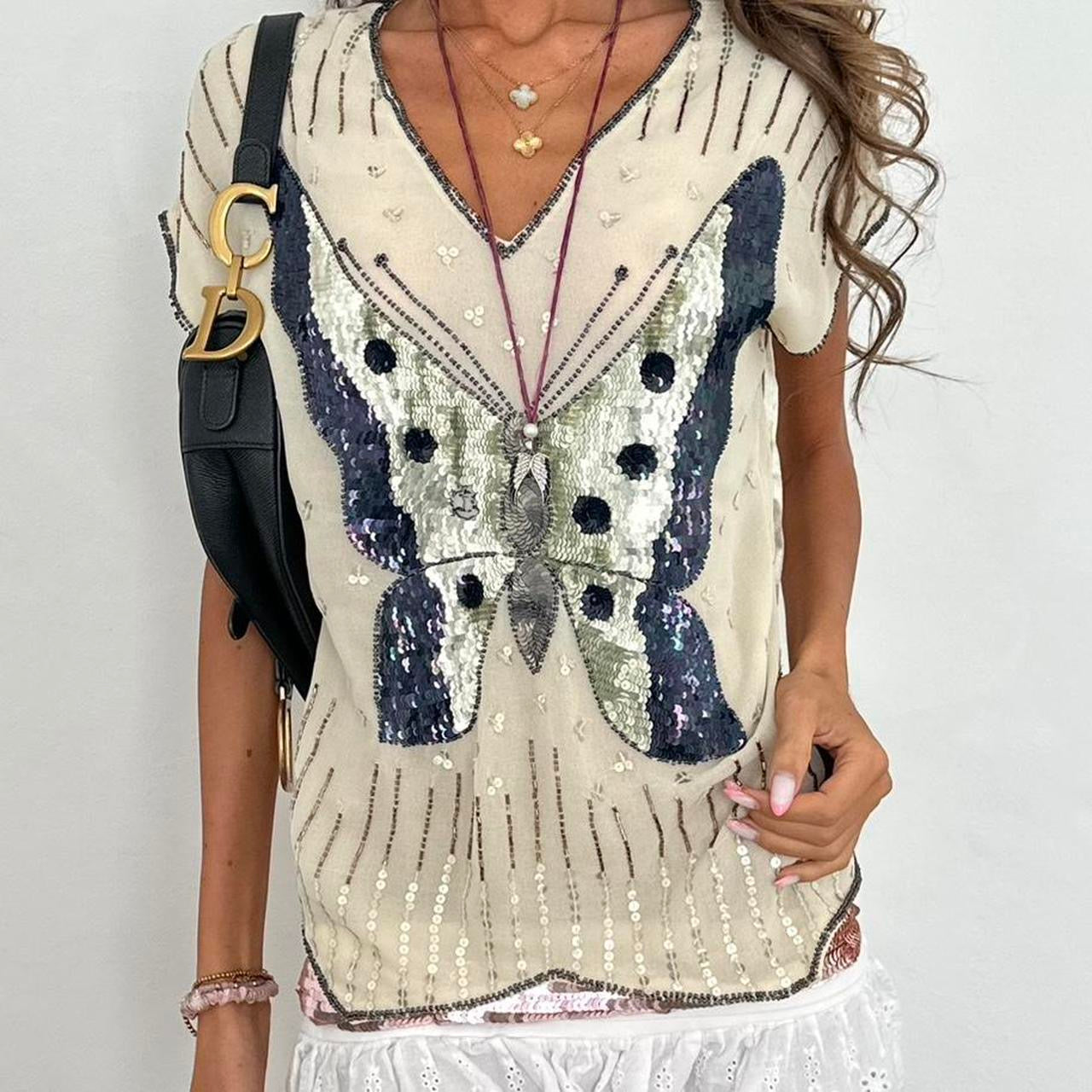 Vintage 00s sequin butterfly boho top