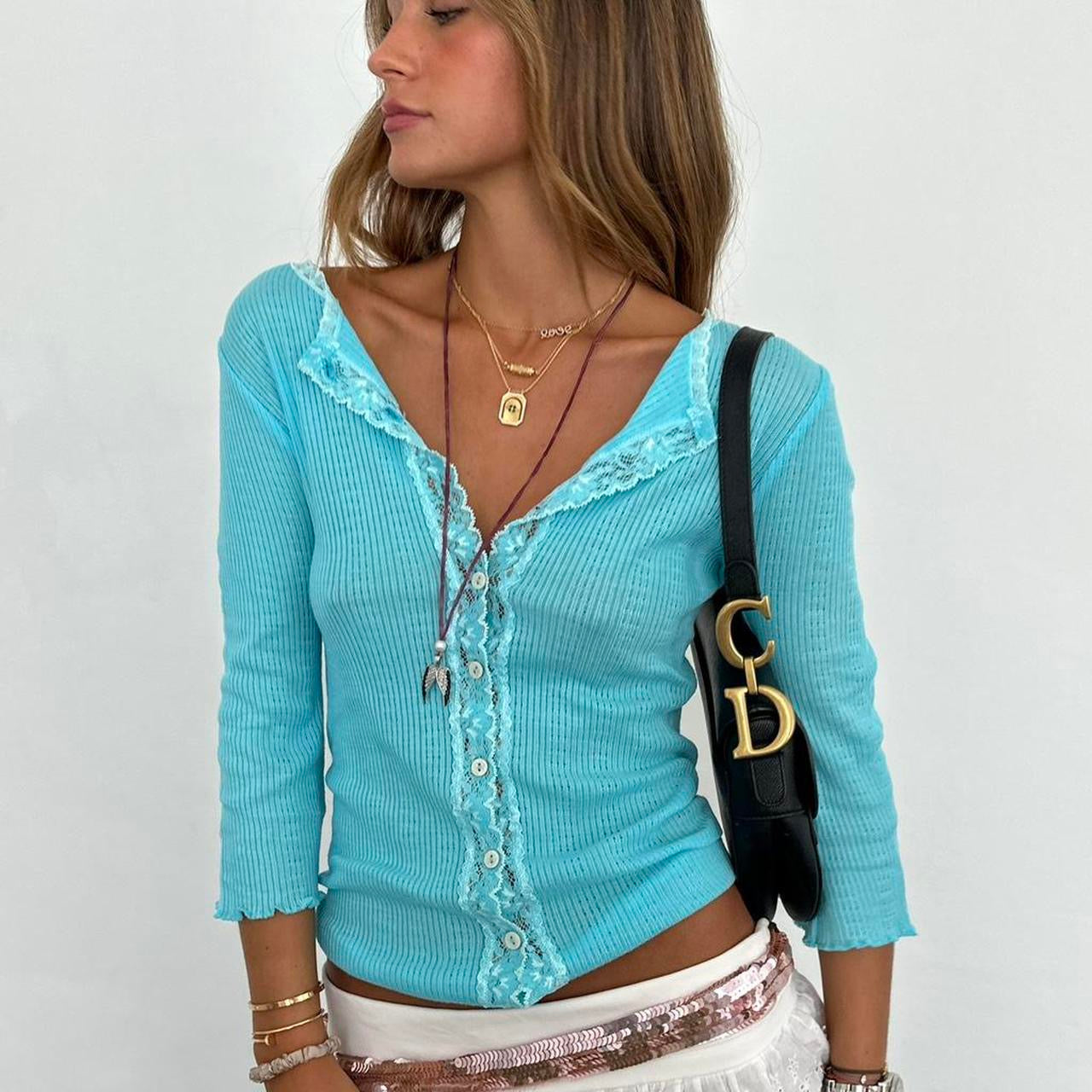 Vintage 00s beautiful aqua blue cardigan long sleeve top