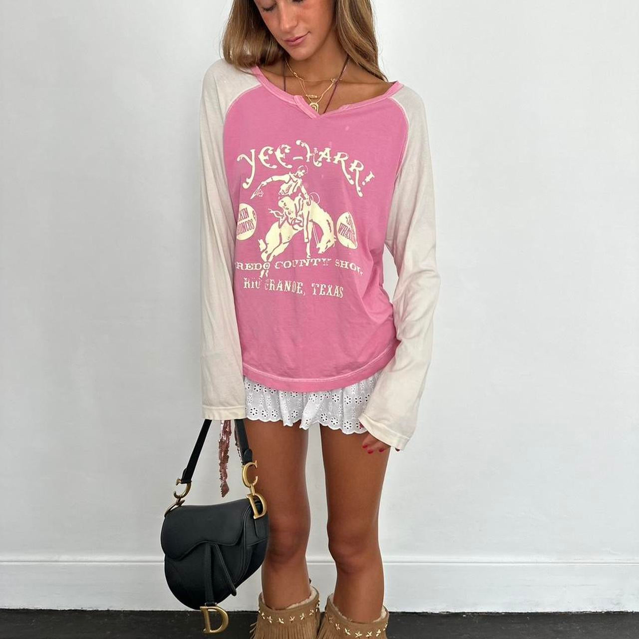 Vintage 2000s Yee-Harr!! pink long sleeve top