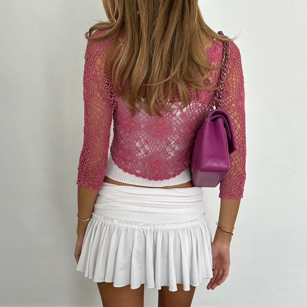 Vintage 00s pink crochet cardigan top