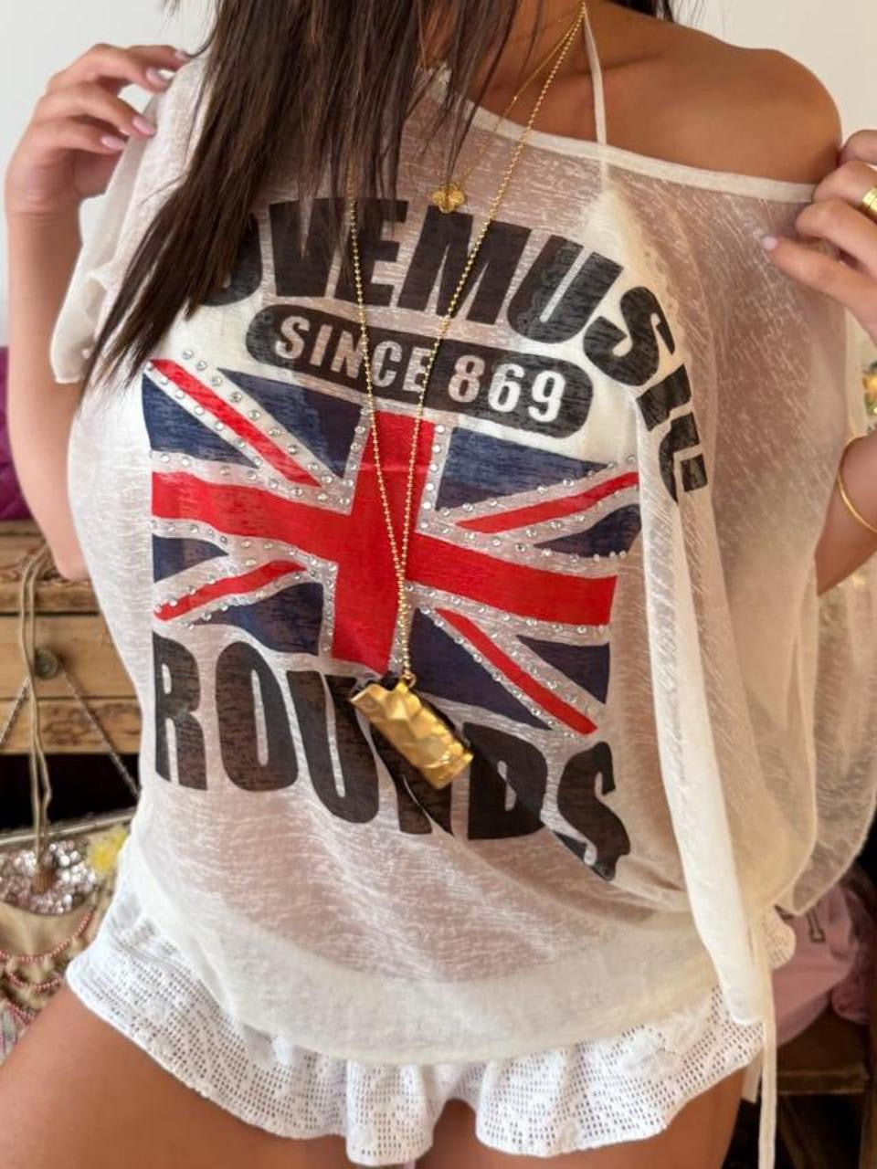 Vintage 00s British flag music top