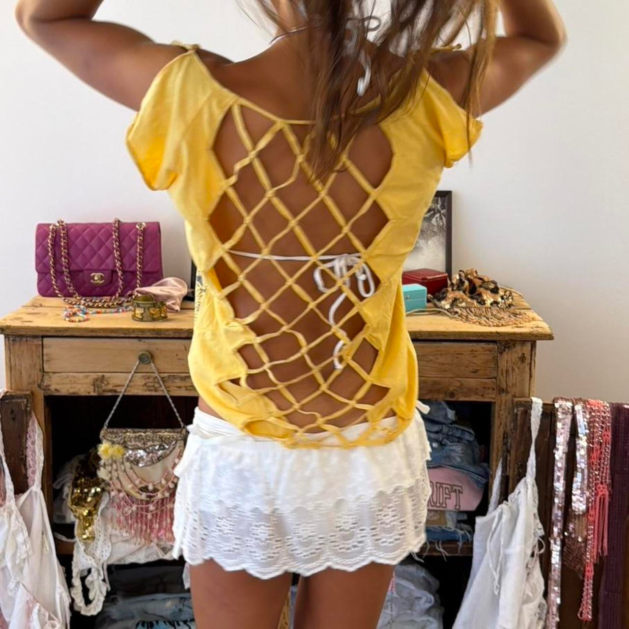 Vintage 00s yellow 1973 boho top