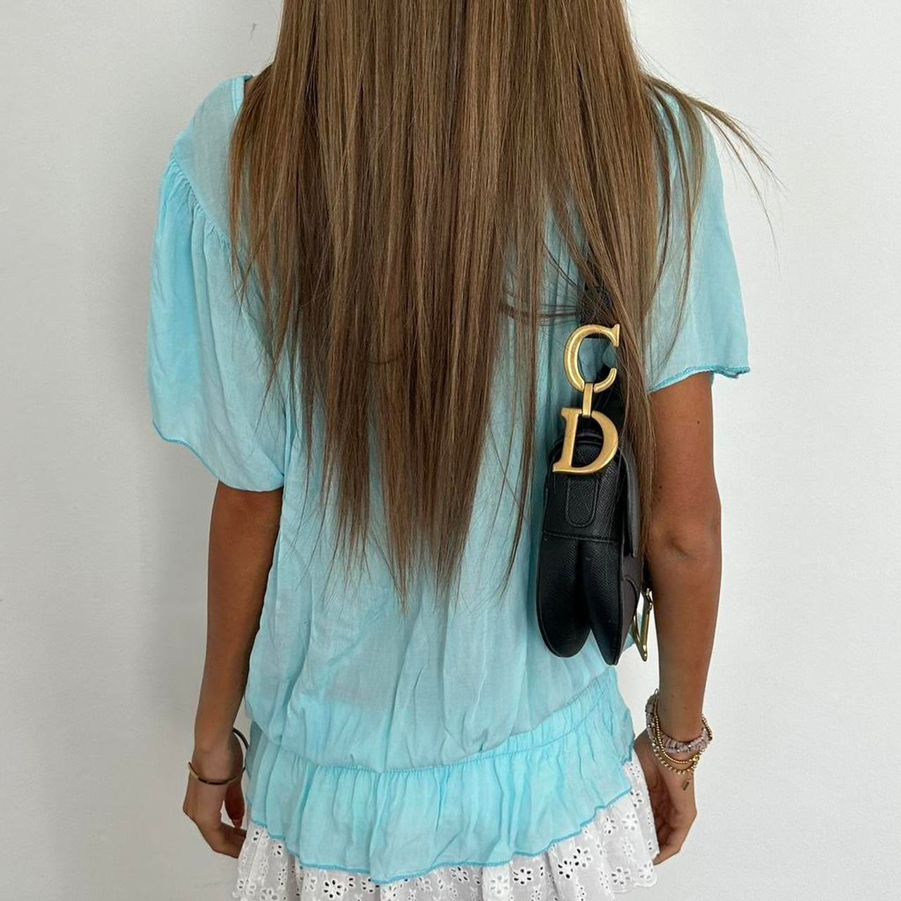 Vintage 2000’s aqua blue flowy beach top