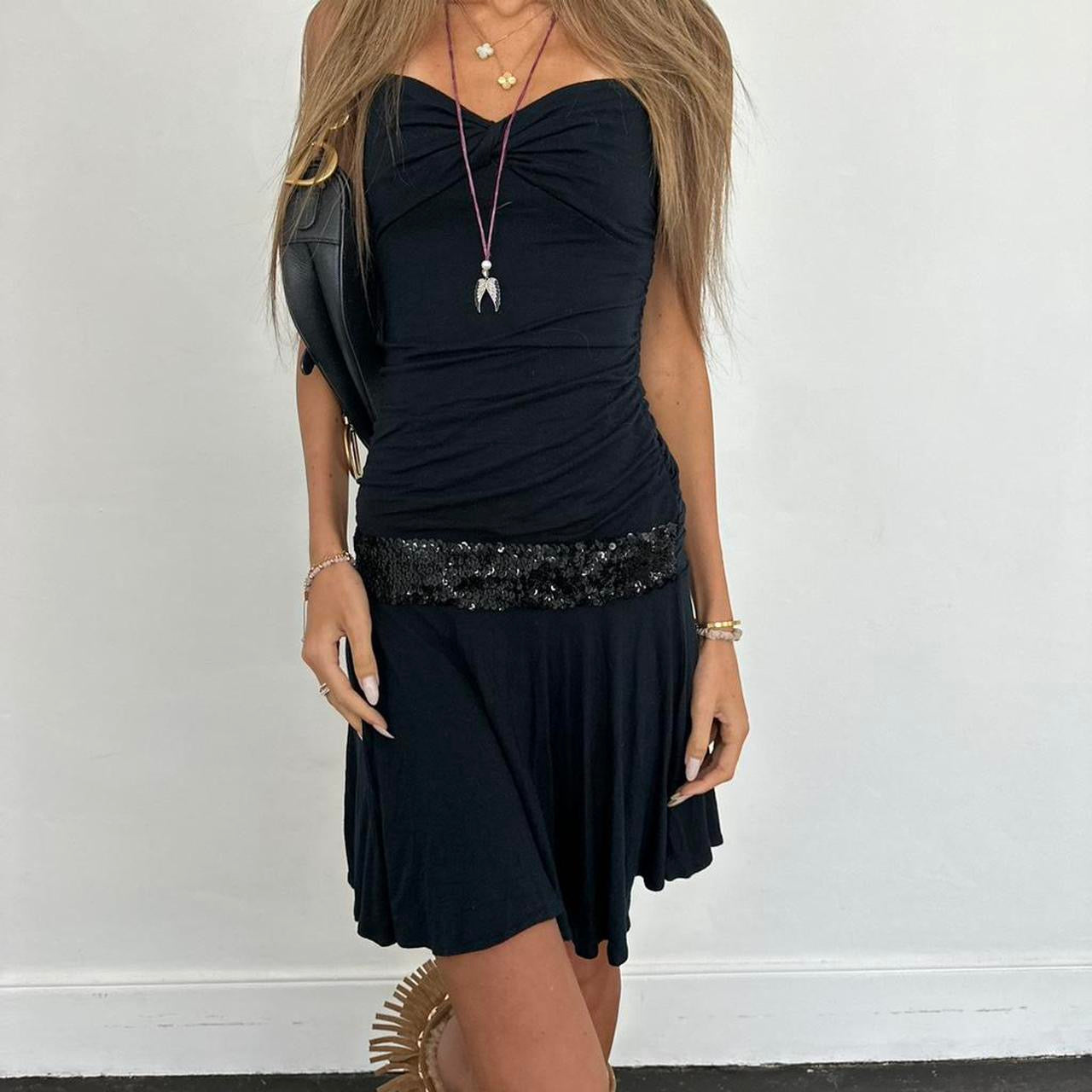 Vintage 00s strapless black sequin mini dress