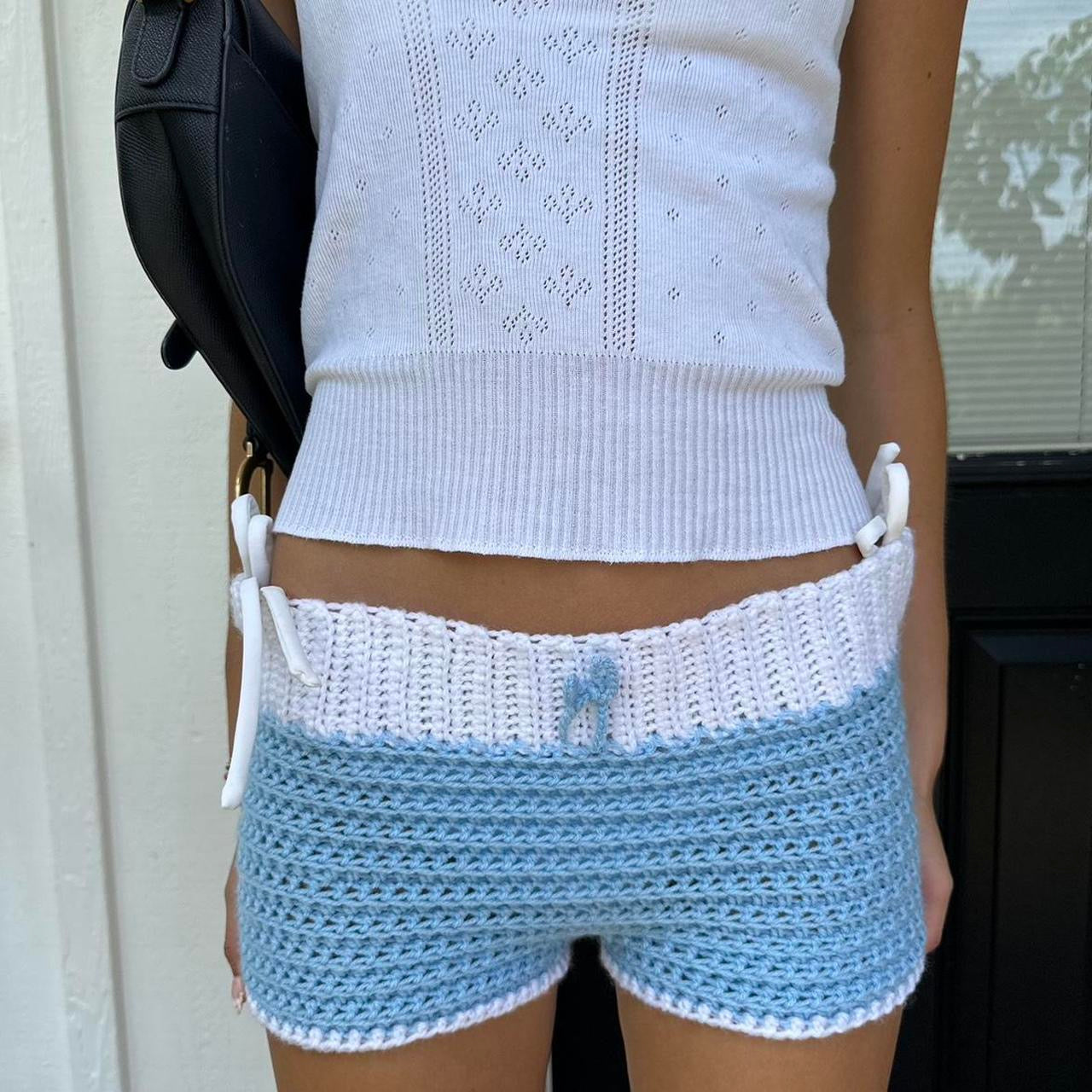 Vintage blue pastel knit mini shorts
