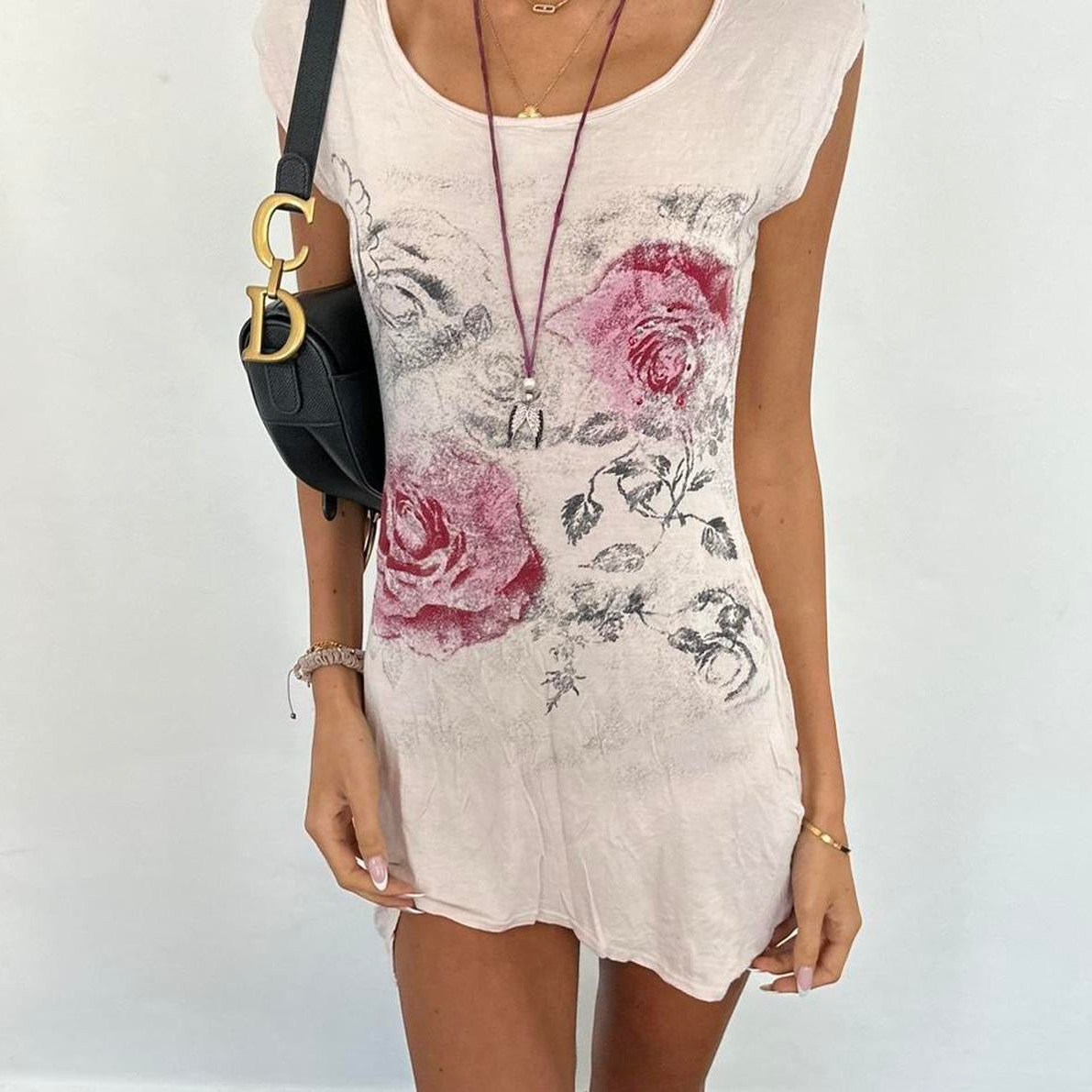 Vintage 00s rose asymmetrical dress