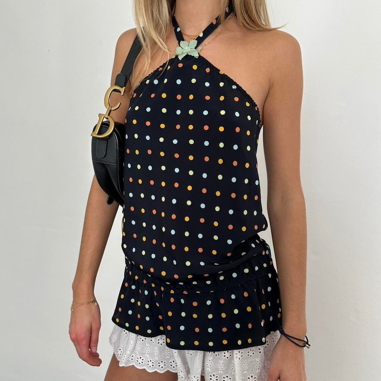 Vintage 2000s polka dot halter neck top