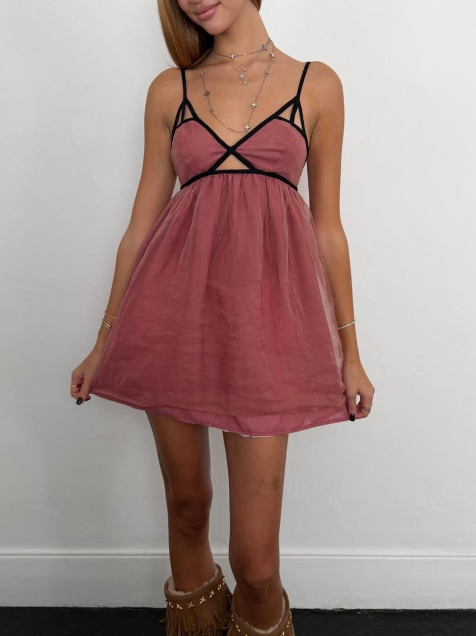 Vintage 00s blush pink floaty mini dress