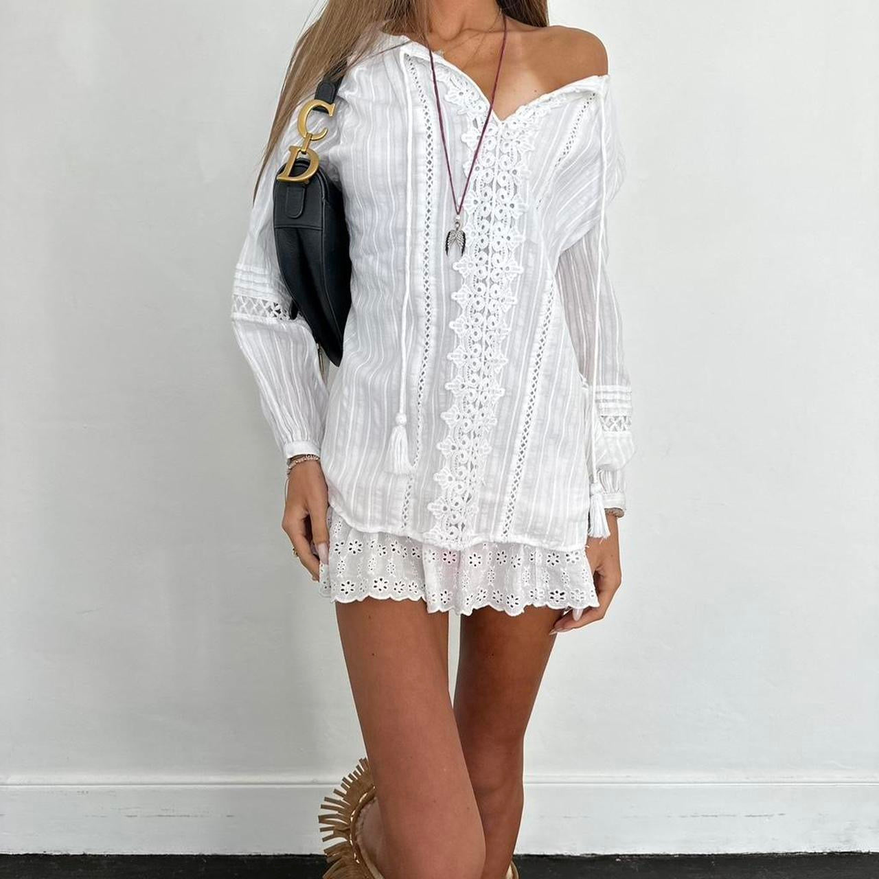 Vintage 00s white boho long sleeve blouse