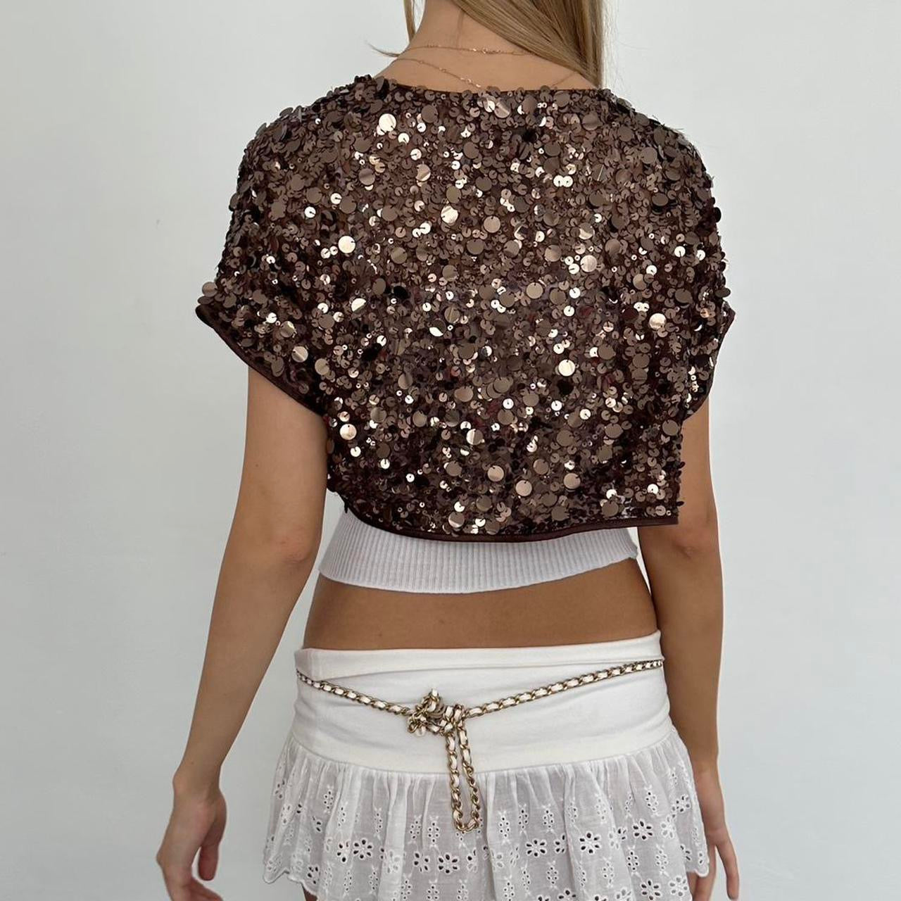 Vintage brown sequin delicate layering top