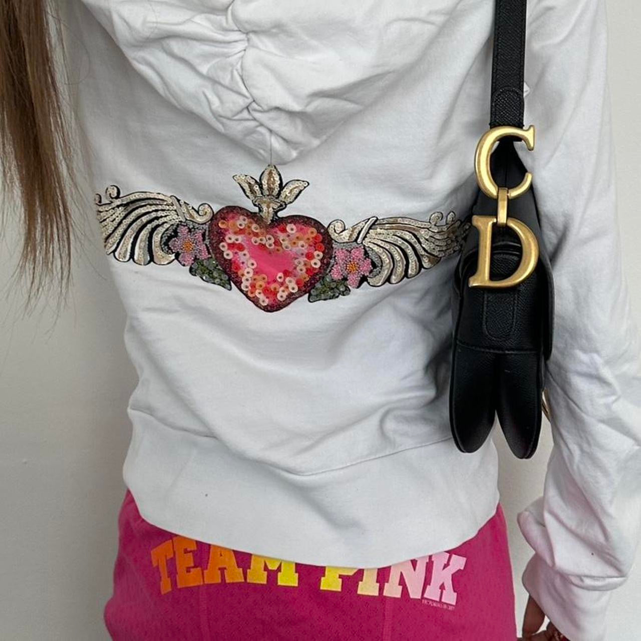 Vintage 00s white heart design zip up hoodie