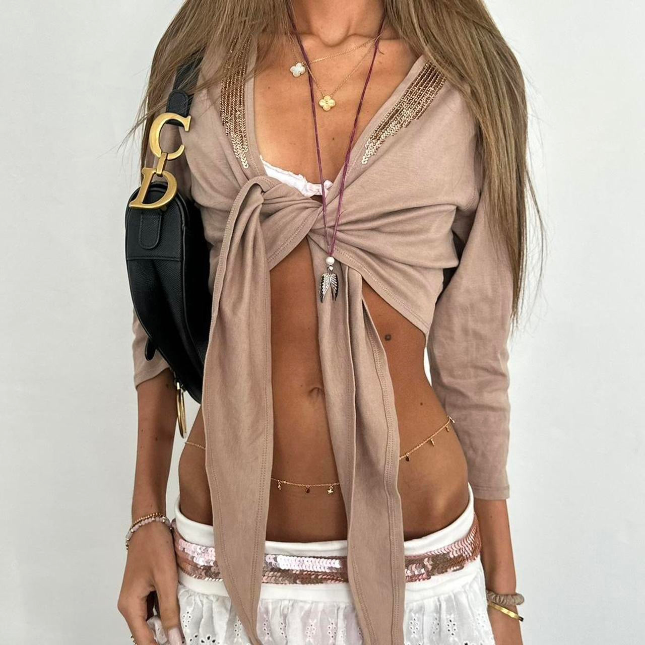 Vintage 00s brown and gold sequin cardigan top