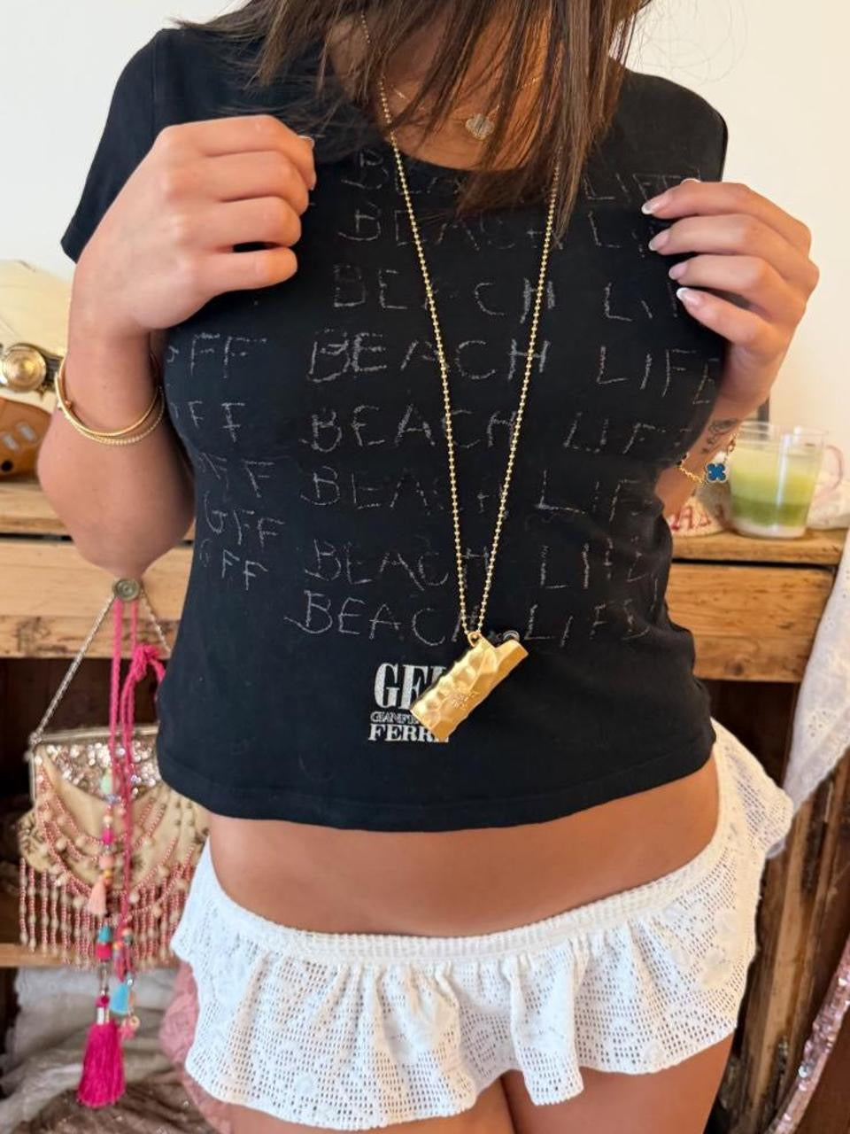 Vintage 90’s Beach Life! black baby tee
