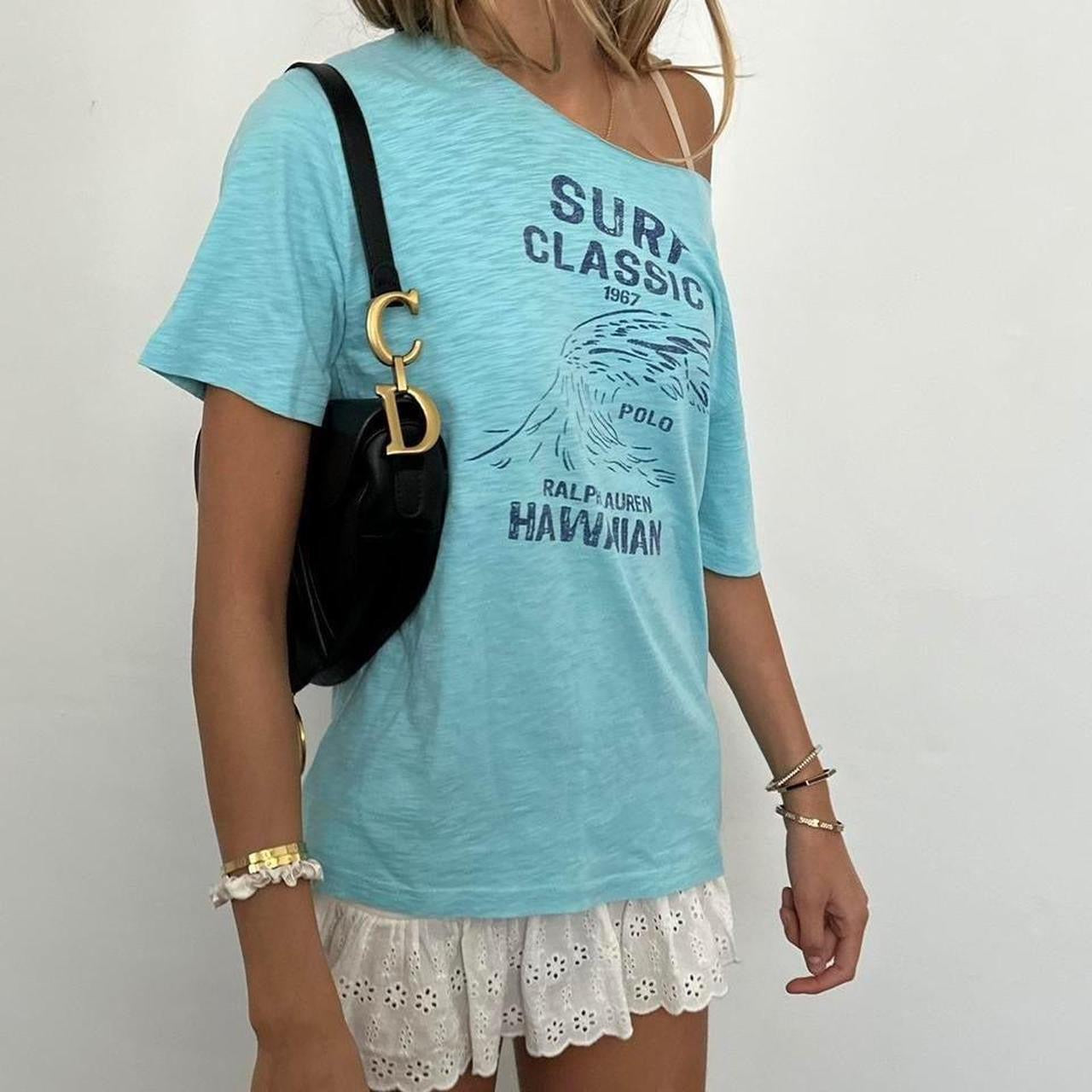 Vintage aqua blue Ralph Lauren surf off shoulder tee