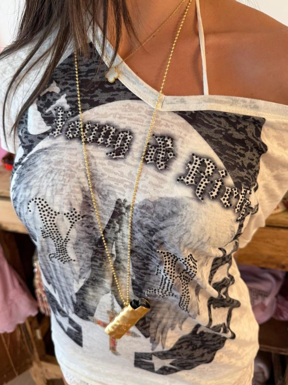 Vintage 00’s Young and Rich graphic cross top
