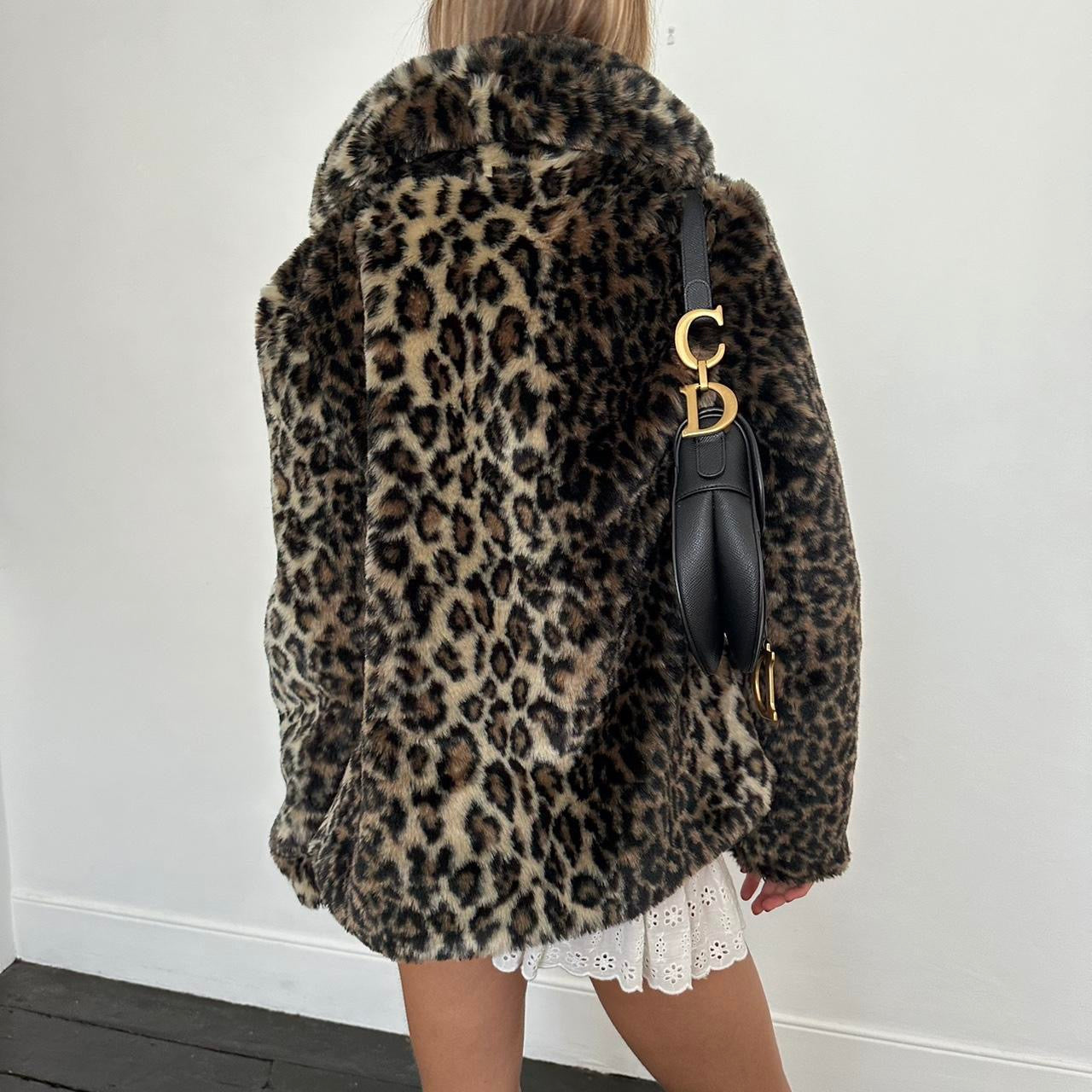 Vintage 2000’s animal print faux fur jacket