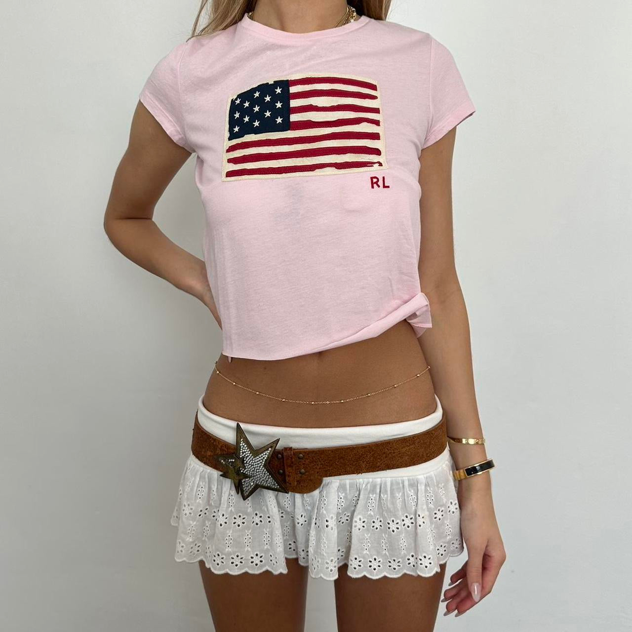 Vintage Ralph Lauren American flag pink baby tee ⭐️ 🇺🇸