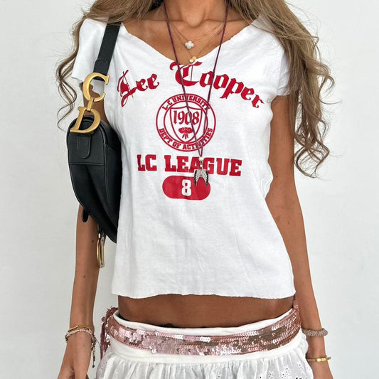 Vintage varsity white baby tee